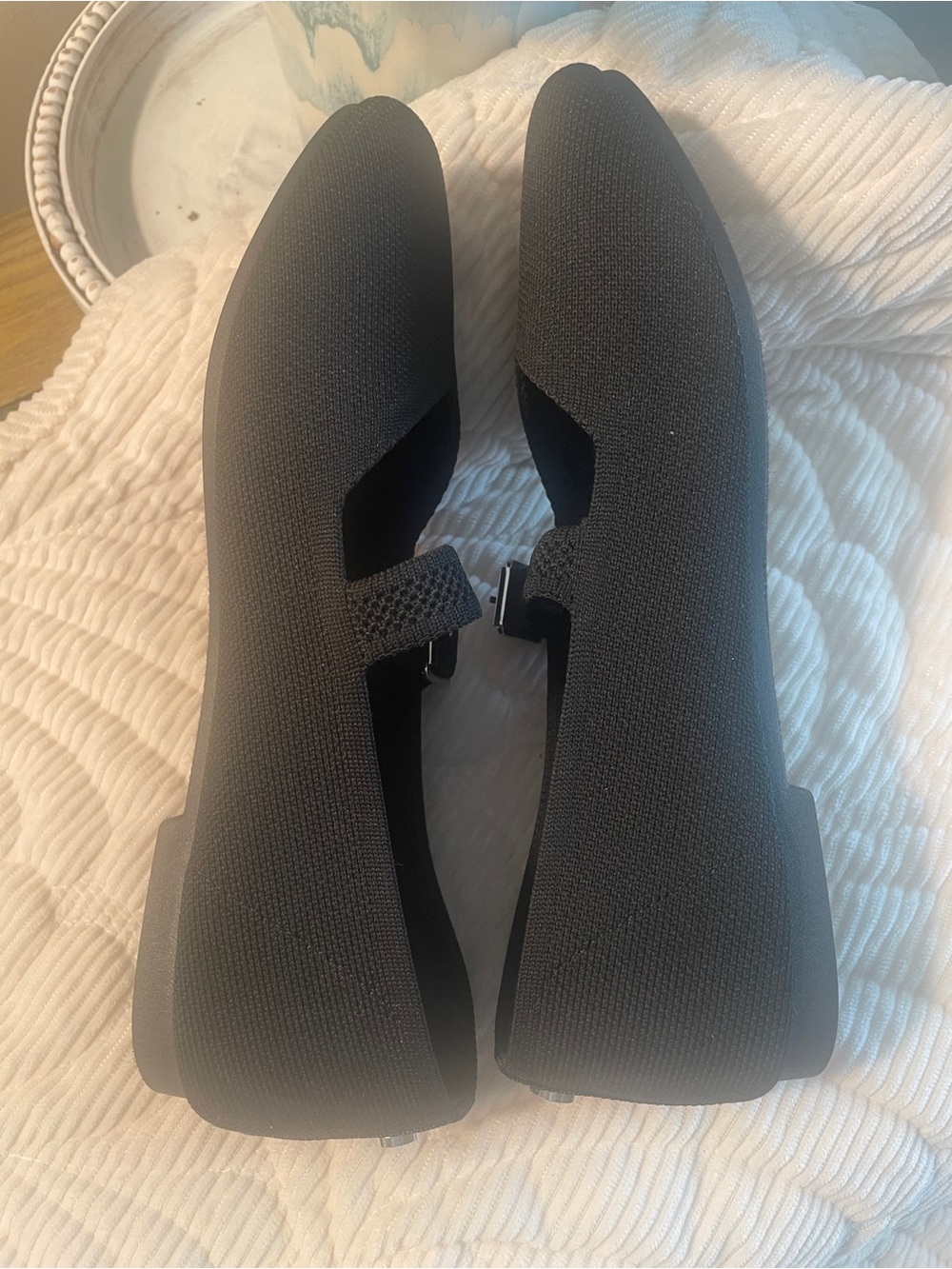 Steve Madden Black Knit Mary Jane Flats with Silver Buckles Size 8 NWOT - Picture 6 of 8